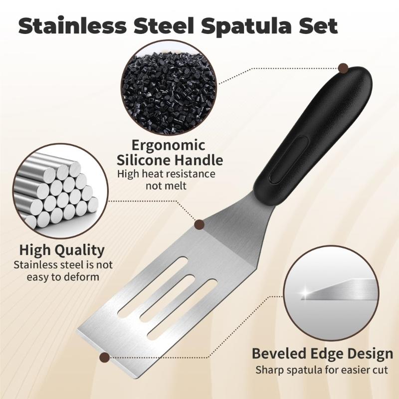 Pack of 2 Small Nonrust Steel Cooking Spatulas Produced with Heat Resistant Grip Ensuring Comfort and Burn Prevention During High Heat Use