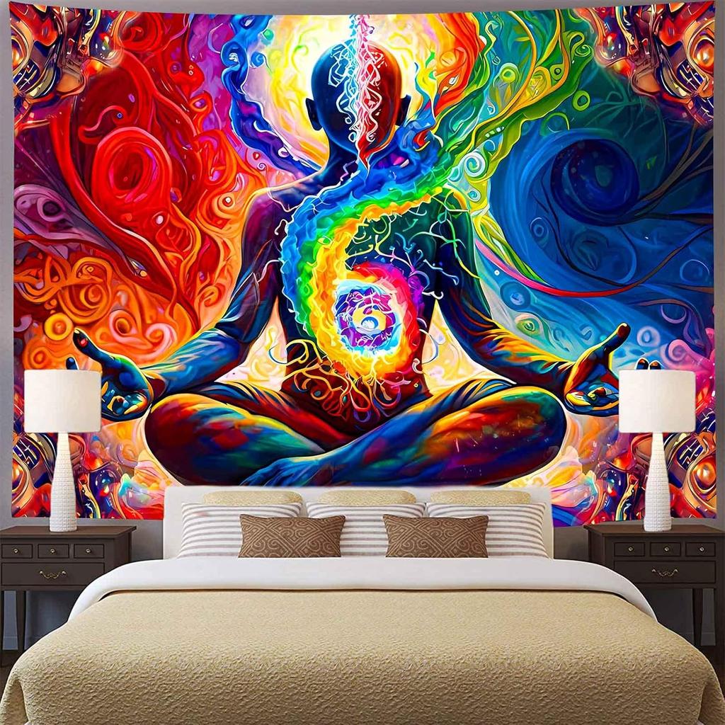 Yoga Meditation Tapestry  Colorful Space Wall Art Spiritual MandalaBeach Blanket for Living Room Dorm Bedroom Home Decor