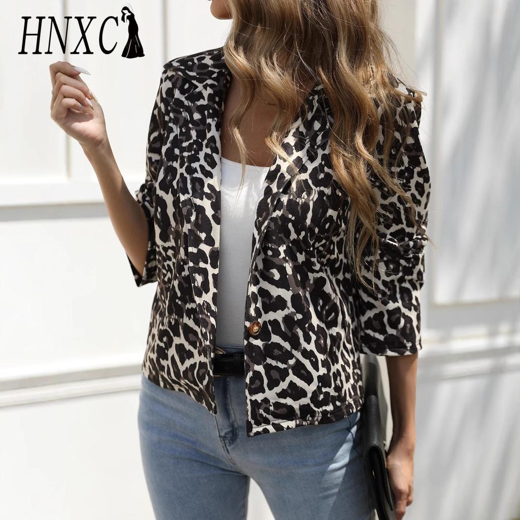 HNXC Fashion Leopard Print Single-breasted Casual Blazer