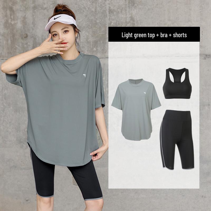 Women's Plus Size Yoga Set: Loose Short Sleeve T-Shirt & Gym Shorts