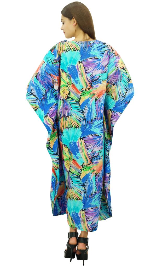 Bimba Women's Cotton V Neck Kimono Easy Wear Kaftan Dress Bathing Suit Cover Up Caftan