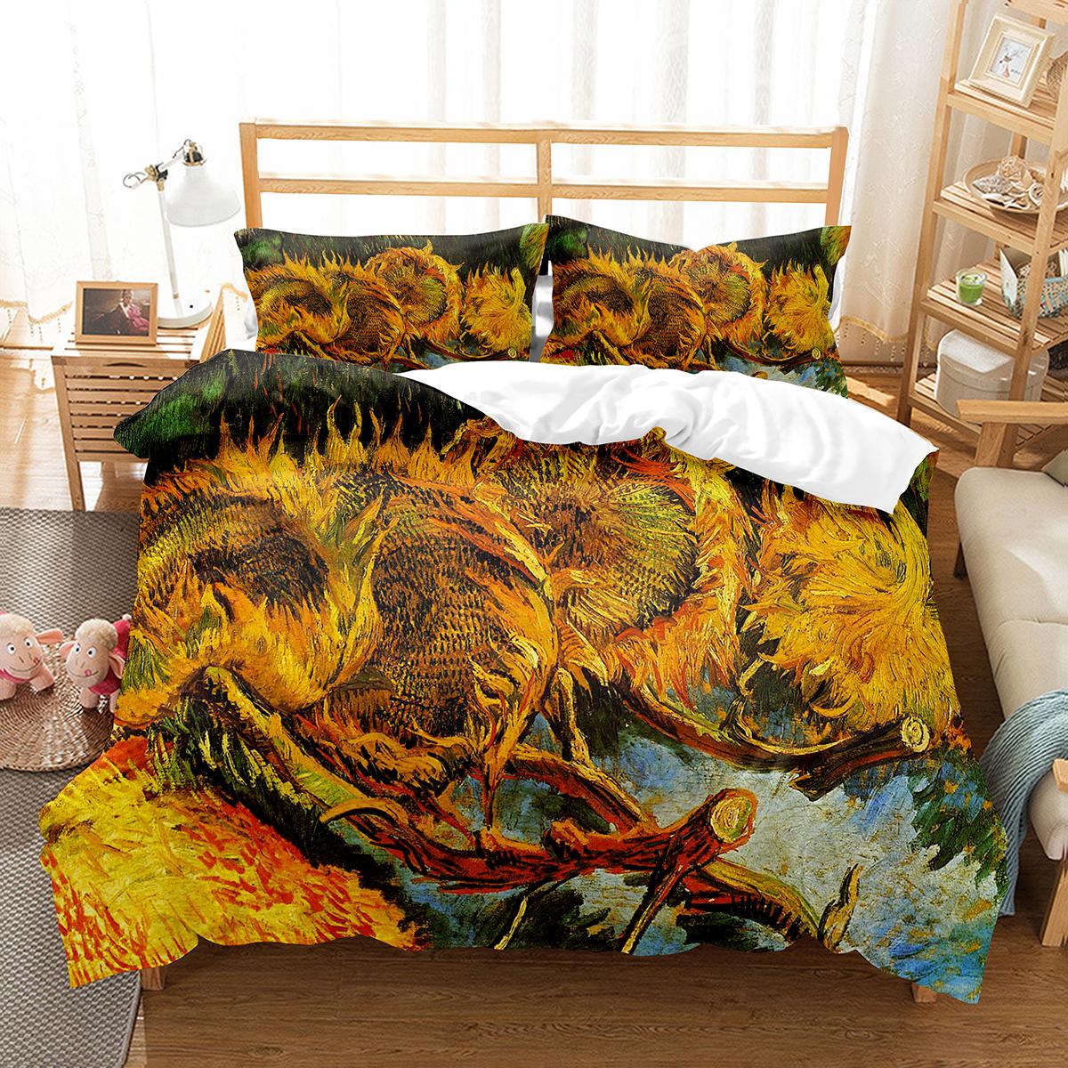 

Картина маслом Ван Гога, пододеяльник, комплект постельного белья, художественная роспись, полиэстер, одеяло, размер King Queen, для мужчин и женщин, комплект постельного белья EU single(135x200cm)