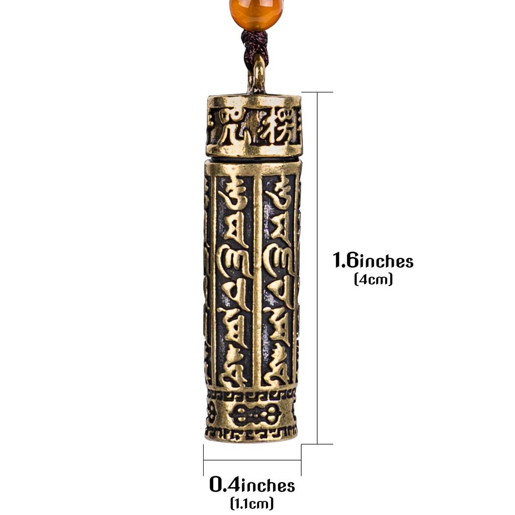 [HannaFires] Brass Tibetan Rotating Prayer Wheel Necklace with Six-Character Mantra, Amulet for Peace, Good Luck, and Feng Shui