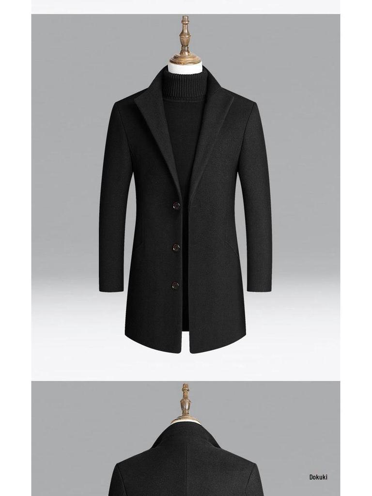 Men's Slim Woolen Windbreaker Jacket - Autumn/Winter 2022, Medium/Long Coat