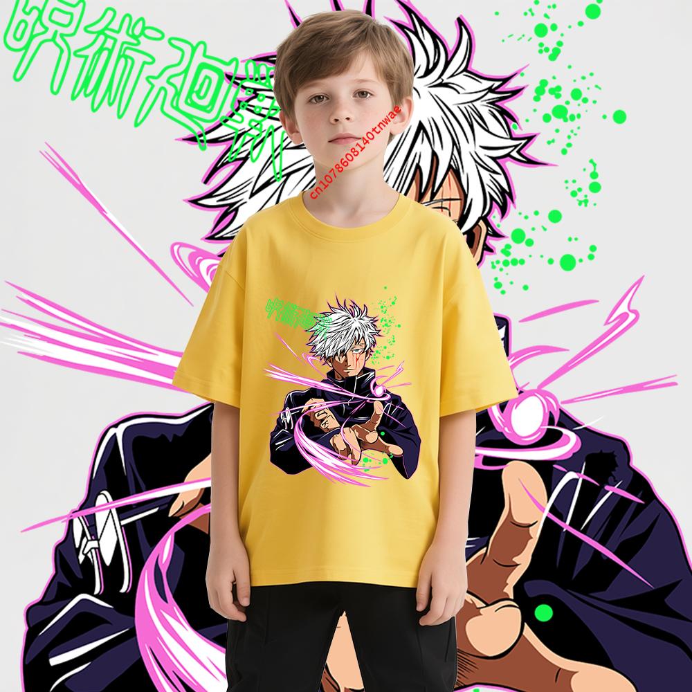 Jujutsu Kaisen Satoru Gojo 13 Anime Print Boys T Shirt High Quality Cotton Tee Cool Graphic Clothes for Kids