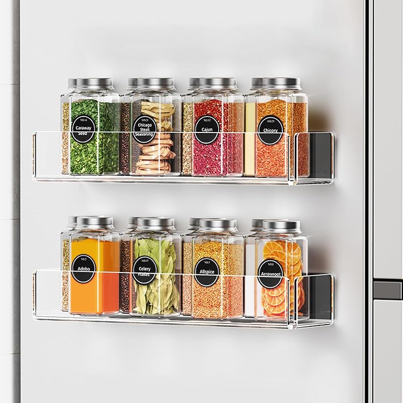 2 Pack Acrylic Spice Racks for Refrigerator and Oven, Magnetic Fridge Organizers and Storage, Clear 2 Pack