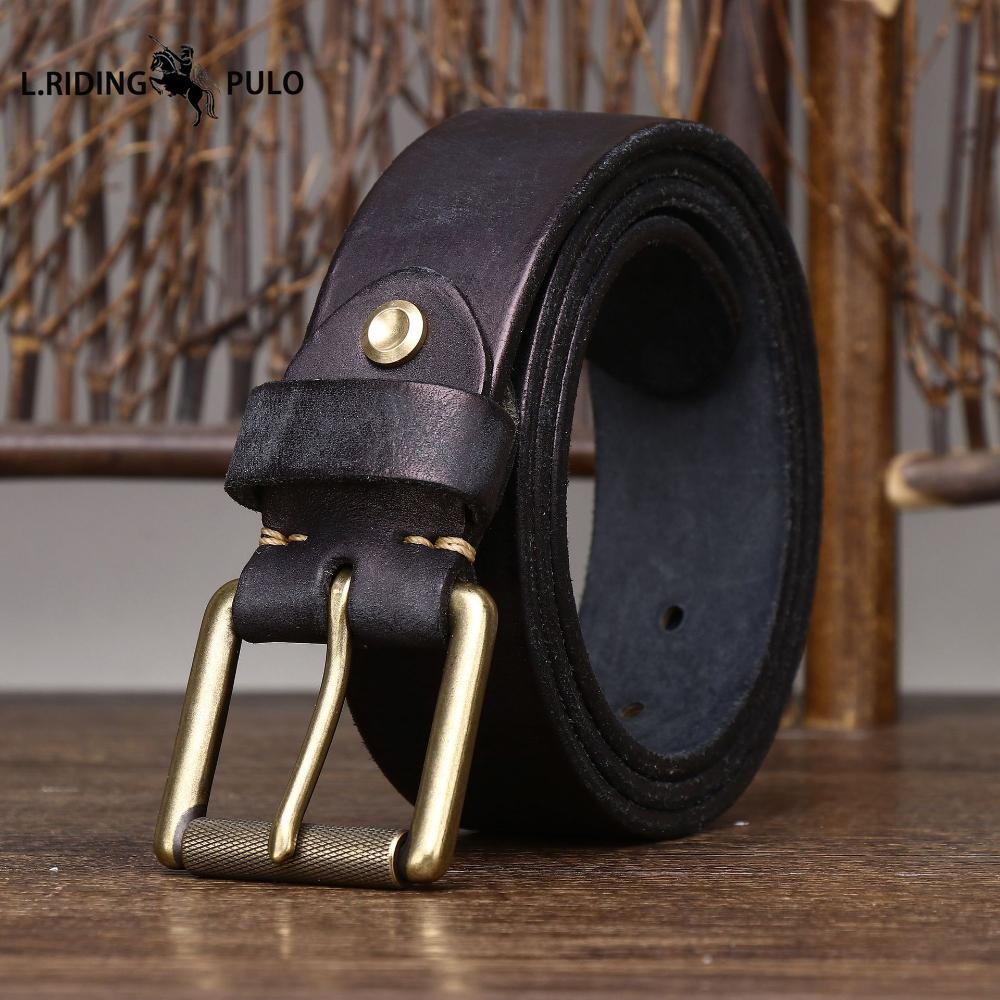 Handmade, Widened and Thickened Top-grain Cowhide Men's Leather Belt, American Retro Style, Pin Buckle Belt