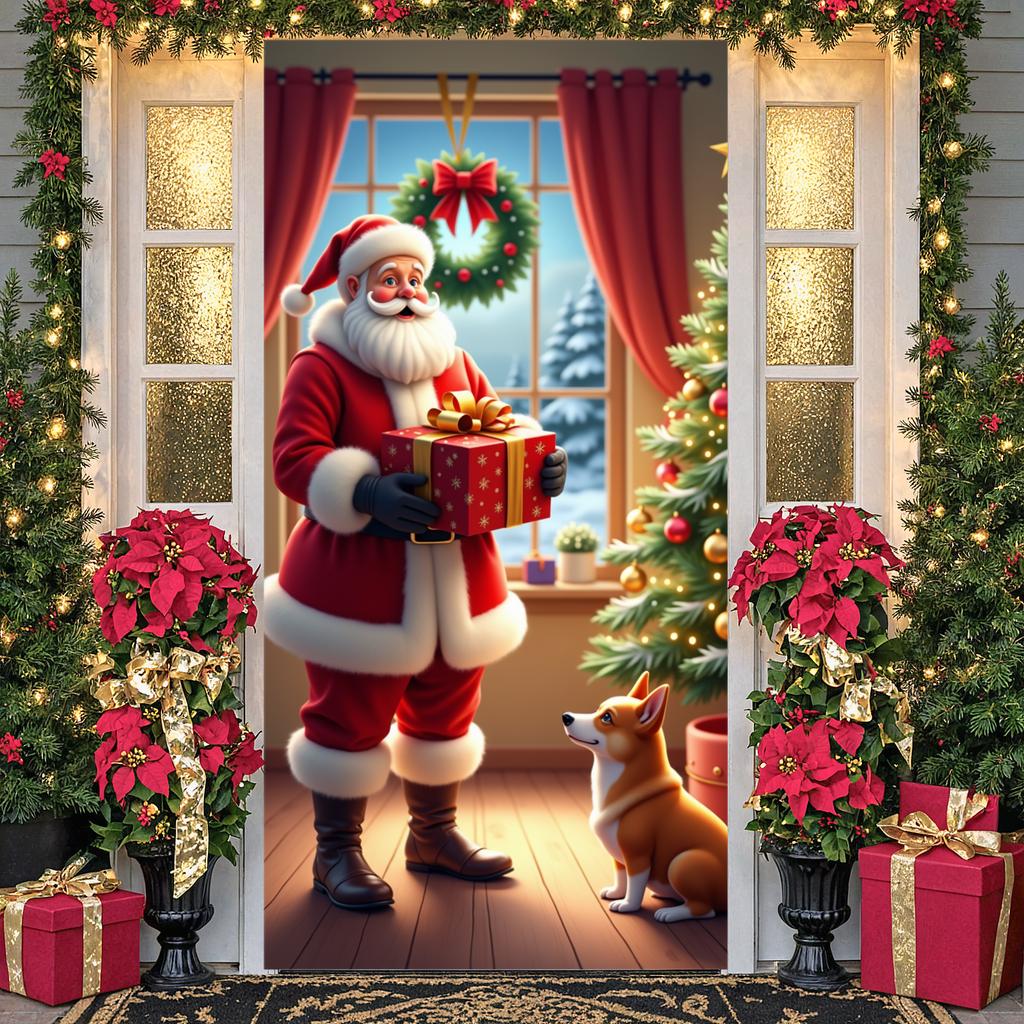 Christmas Decoration Door Banner Santa Claus Gives Gifts Merry Christmas Party Backdrop Xmas New Year Party Photo Background