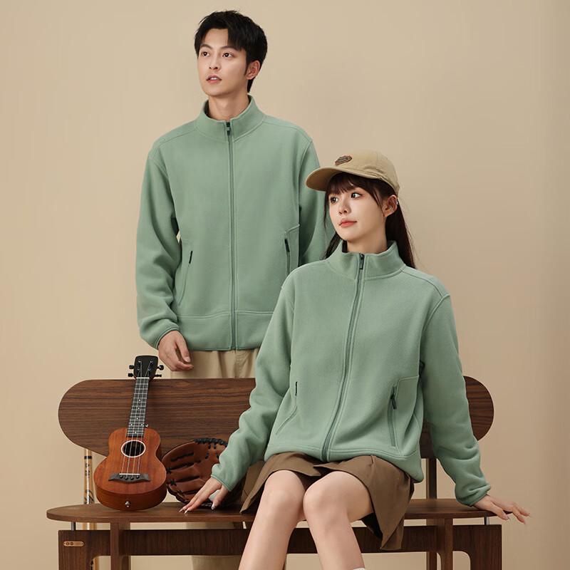 ROMON Unisex Double-Sided Fleece Full-Zip Stand-Collar Sweatshirt