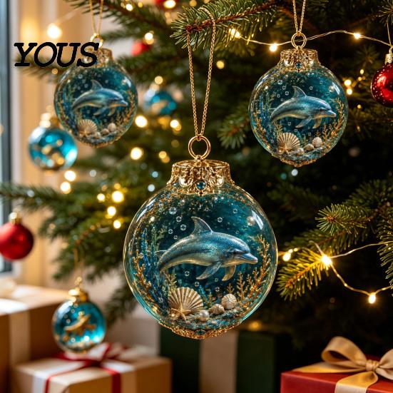Urlaubsgeschenke für Meeresliebhaber, Thematische Weihnachtskugel-Ornamente, Leuchtende Klare Kugeln mit Quallen Schildkröte Oktopus, Detaillierte Retro-Schnitzereien