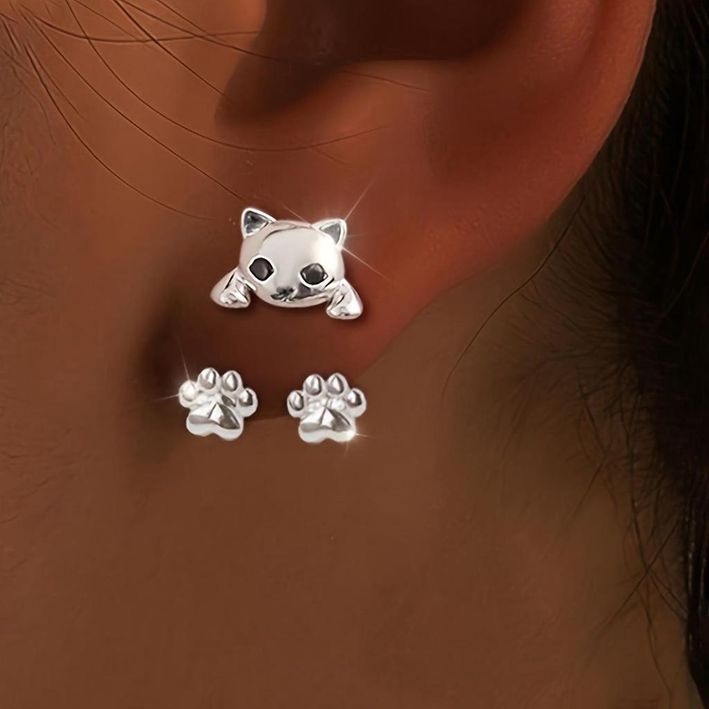 1 Paar Katzenpfoten-Ohrringe für Damen - Niedlicher Haustierschmuck mit ausdrucksstarken Augen, Zarte Alltags- und Formelle Ohrringe für Damen, Geburtstags-/Weihnachtsgeschenk