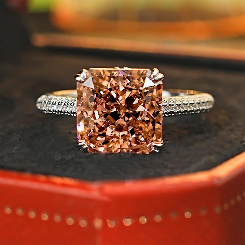 

4 Carats Comparable To Ice Flower Cut Papalacha Morgan Color Princess Square Diamond Opening Ring Niche Premium Sense 2026 Resizable
