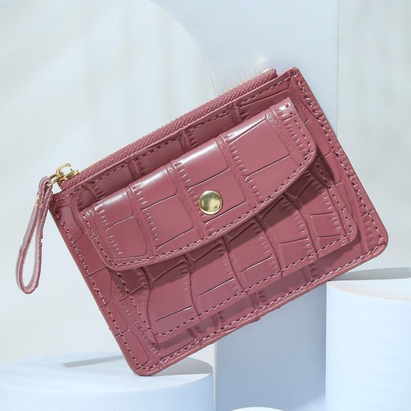 IELGY pure color crocodile pattern small fresh mini wallet for women