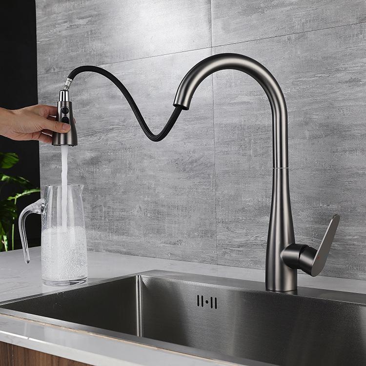 SUS304 Multi-Functional Kitchen Faucet with Pull-Out Sprayer and Three-Speed Water Flow for Single Sink Vegetable Washing Basin