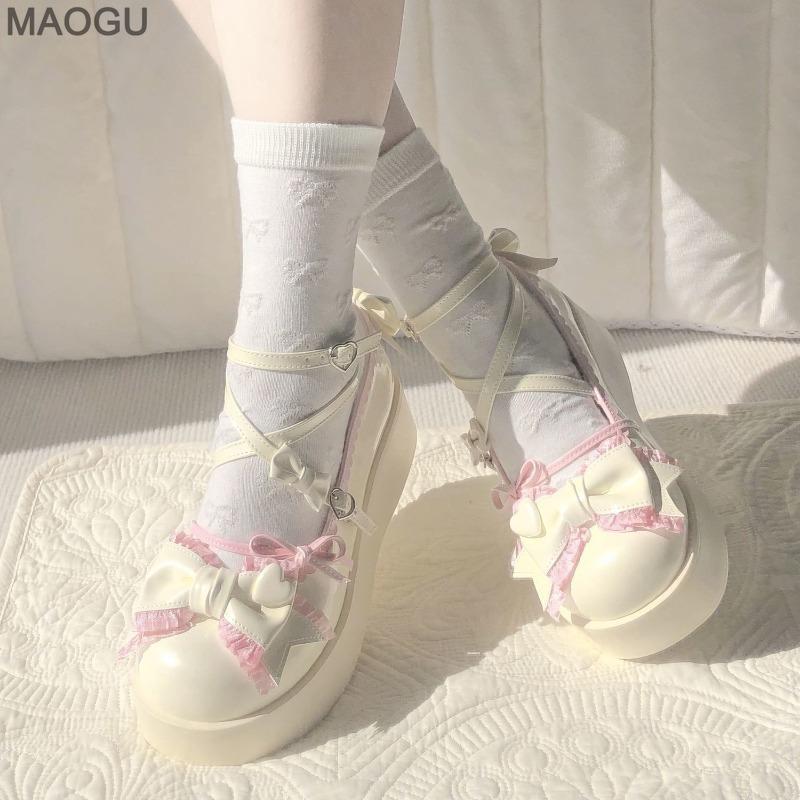 Damen Mary Jane Schuhe Dicke Sohle Gelb Blau Süße Lolita Schuhe Niedliche Herz Schleife Pumps Höhensteigernd Zapatos De Mujer