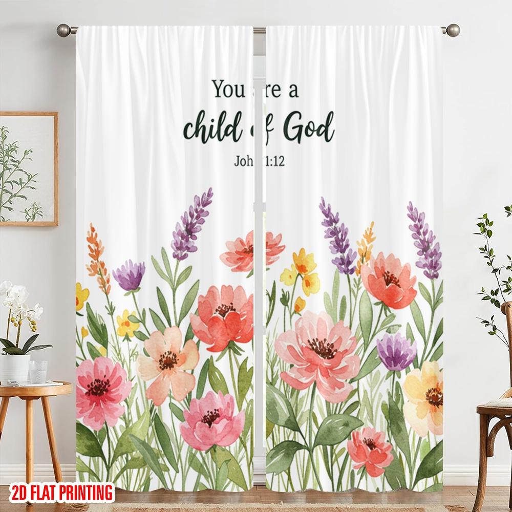 2 Stück 2D Flachdruck Party Vorhänge Floral Kind Gott Stoff Ohne Strom Feiertagsdekorationen Perfekt für Schlafzimmer Büro