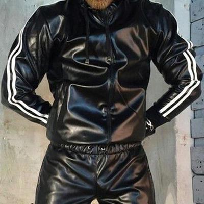 Męski kombinezon z kapturem ze skóry PU Odzież sportowa z kapturem Dres do biegania Odzież sportowa Czarna męska odzież sportowa XS-5XL