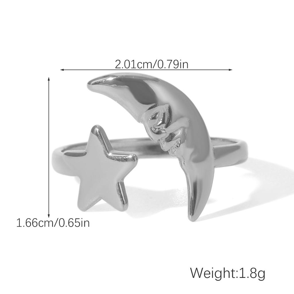Stainless Steel Star Moon Opening Ring for Women Men Waterproof Gold Silver Color Design Color Blocked Rings Party Jewelry Gifts