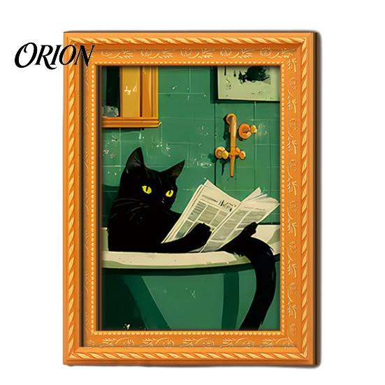 Retro Aesthetic Home Decor Accents Funny Wooden Fridge Magnets Frame, Cute Cat in Bathroom Magnetic Easy Swap Frames for Pictures Refrigerator Locker