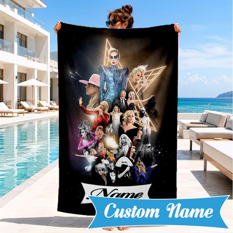 Custom Name Beach Towel Lady Music Performance Microfiber Beach Towel, Lightweight for Summer Travel, Swimming Pool Fan Birthday Gift