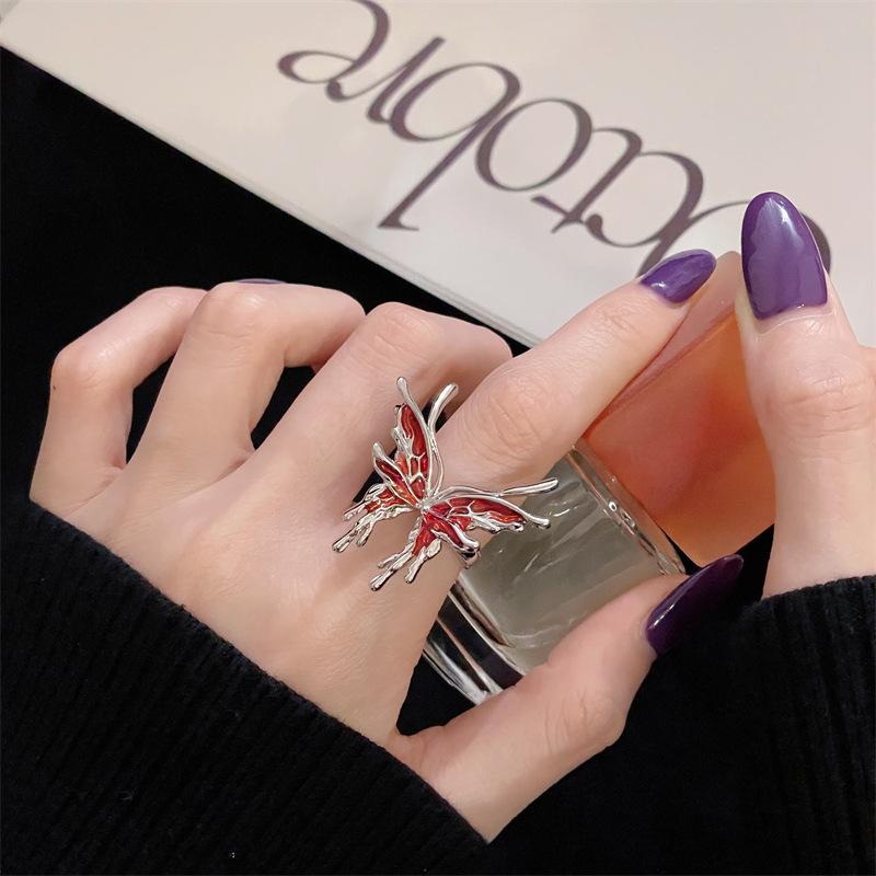 New Butterfly Language Niche Dripping Oil High-End Butterfly Opening Adjustable Ring Light Luxury Enamel Personalized Jewelry Women'S Tide