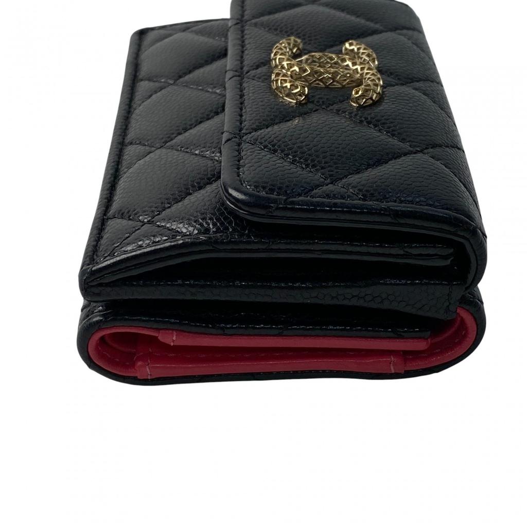 Used CHANELTri-fold Wallet Black/pink Leather Women