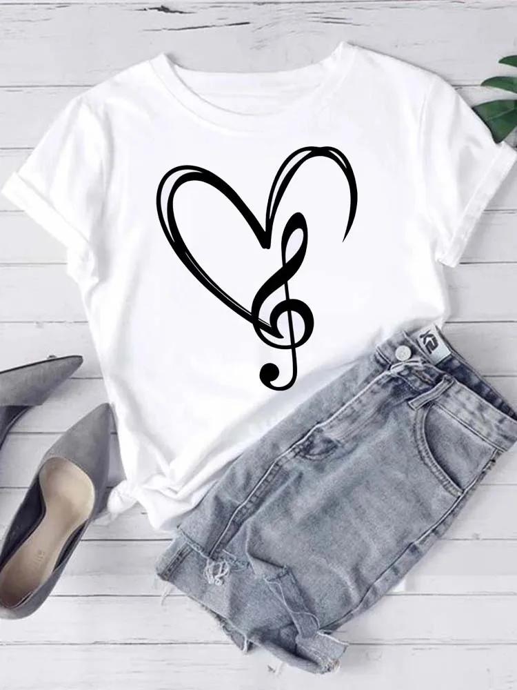 New Women T Shirt Fashion Musical Note Printed T Shirt Harajuku Cute Graphic Tee Shirt Female Ladies Casual Tops Shirts