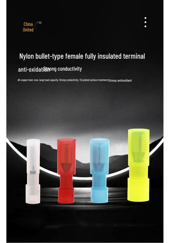 Zhonglian Fully Insulated Nylon Bullet Terminal Brass Quick Connect Cold Crimp Connector In Stock