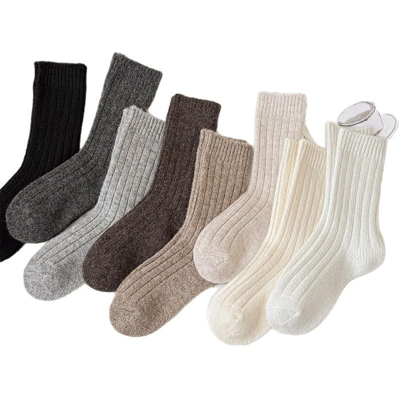 25 Chunky Wool Socks: Solid Color, Vertical Stripe, Japanese Lazy Style, Warm Winter Women's Knit Scrunch Socks.