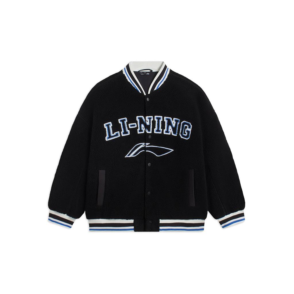 Lining Contrast Trim Stripe Letter Logo Fleece-Lined Jacket Unisex Jacket Black AFDSD31-3