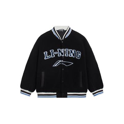 Lining Contrast Trim Stripe Letter Logo Fleece-Lined Jacket Unisex Jacket Black AFDSD31-3