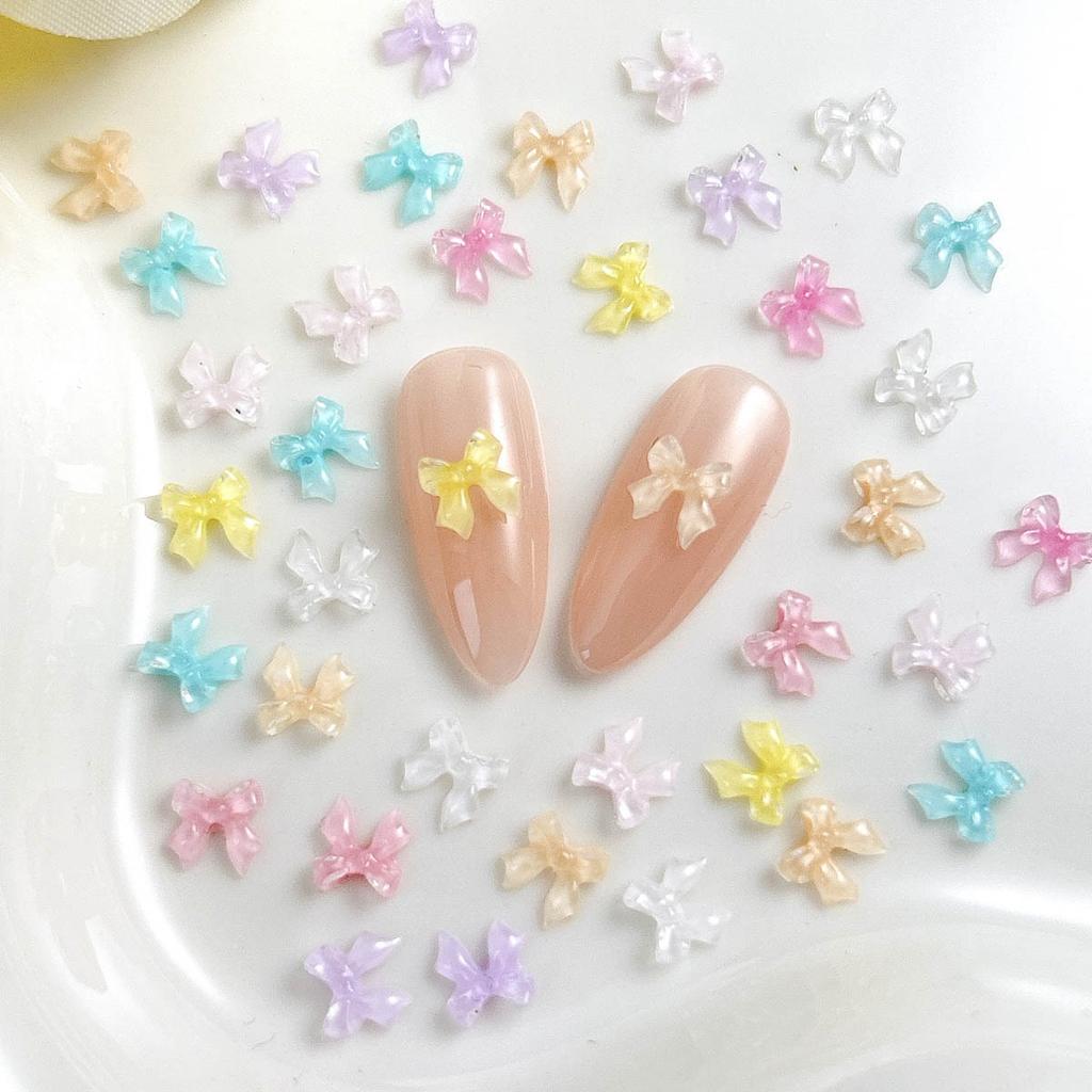 Mini Small Bow Nail Art Accessories Internet Celebrity Ice Transparent Resin 3D Bowknot Beautiful Girl Nail Decoration