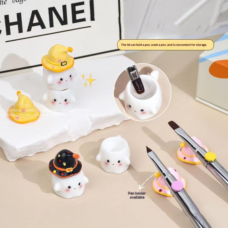 Mini Nail Polish Powder Liquid Nail Cup Nail Brush Cleaning Tools Liquid Power For Mixing Bowl Ghost Cartoon Brush Holder Dish