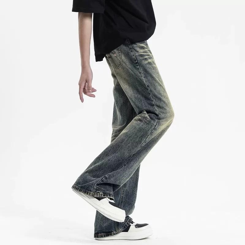 American high street retro washed vibe jeans men's and women's tide straight tube slightly stretched thin cleanfit trousers