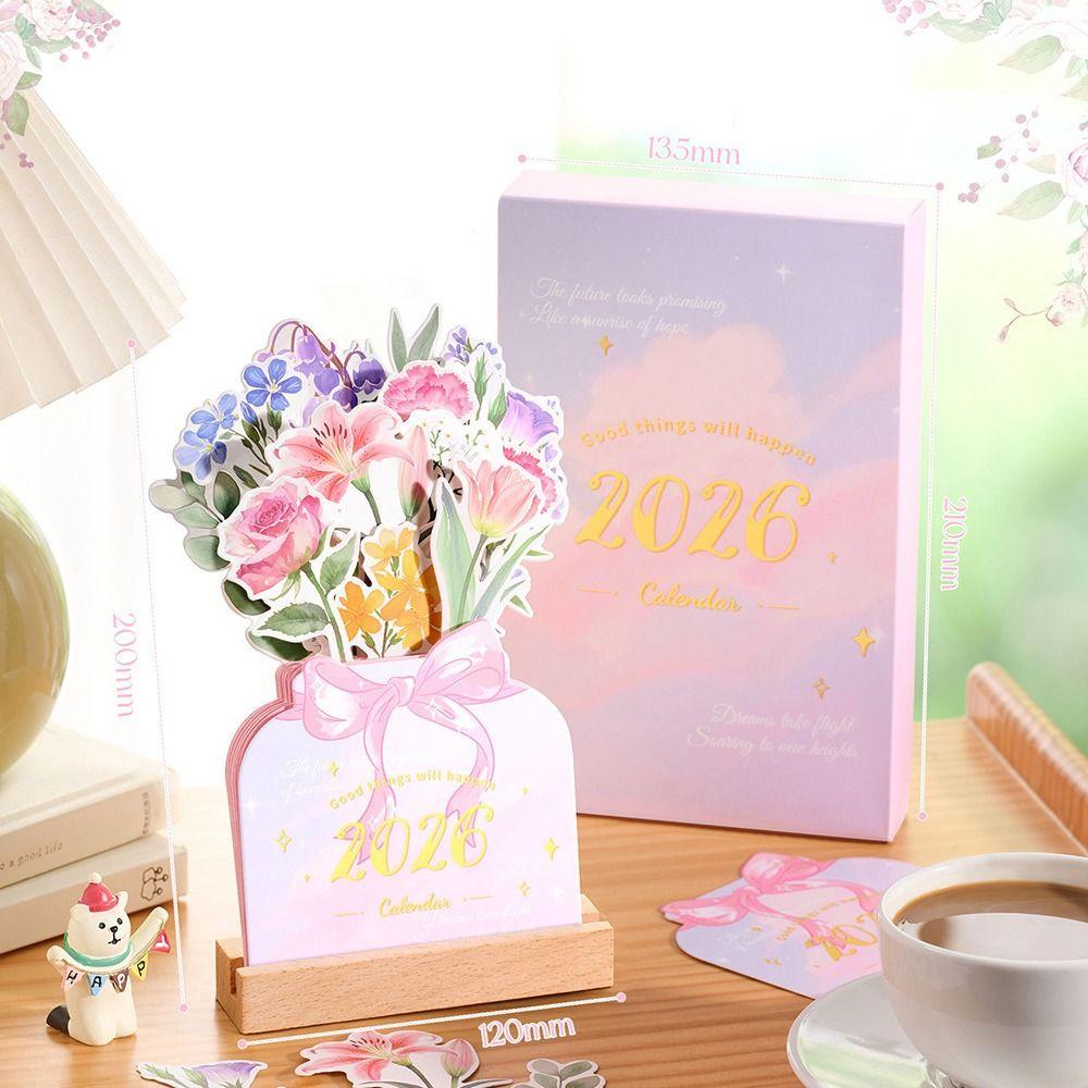 Wooden Base 2026 Desktop Calendar Vase Shaped Monthly Planner  for Table Desk Decor