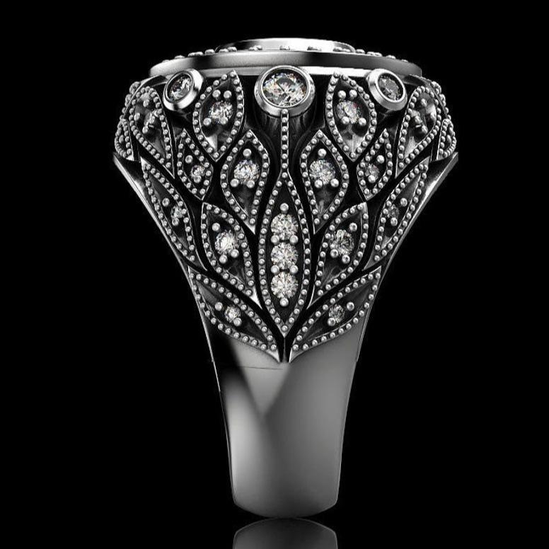 New Men's Silver Ring with Ruby and Diamond Accents