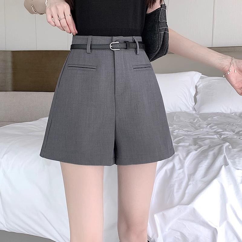 

2025 Women s High-Waisted Black A-Line Suit Shorts - Versatile, Slimming, Casual, Wide-Leg Gray Hot Pants L