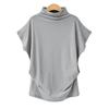 Plus Size Women's Solid Batwing Sleeve T-Shirt - Half-High Collar, Loose Fit, Polyester-Cotton Blend, Short-Sleeve