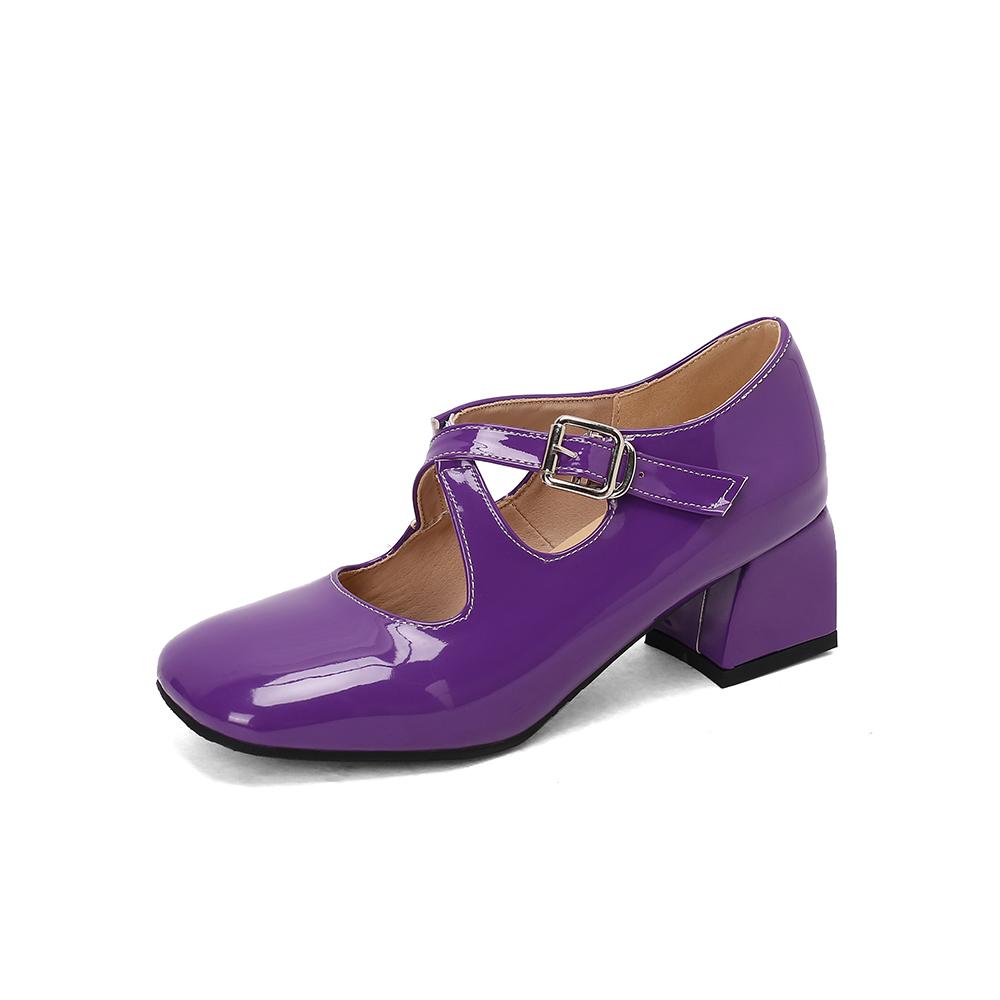 White Women Pumps Square Toe Non-slip Buckle Strap High Block Heel Plus size 45 48