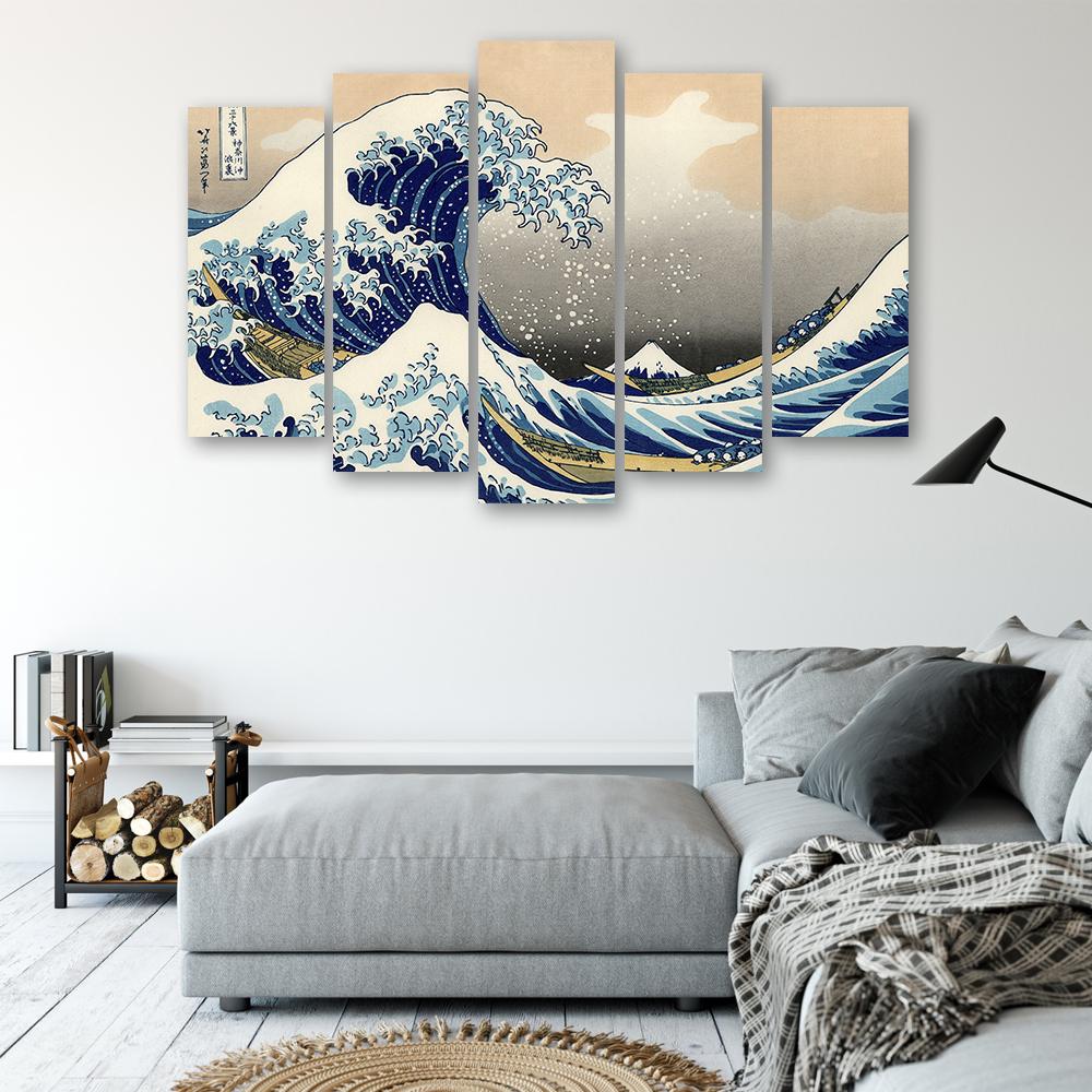 Five Piece Picture Canvas Print Hokusai Great Wave of Kanagawa