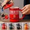 Kreativer Keramikbecher Feuerlöscherform Persönlichkeit Wasserflasche Zuhause Büro Kaffeetasse mit Deckel Löffel Feuerwehrmann Perfektes Geschenk