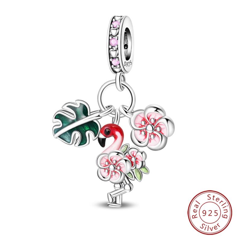 100% Copper Cute Little Bear Butterfly Flamingo Charms Beads Rose Princess Pendants Fit Diy Bracelets Jewelry Gifts