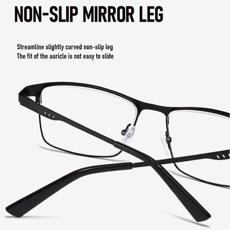 High Quality Metal Frame Reading Glasses Men Business Anti Blue Light Eyewear Classic Square Hyperopic Eyeglasses Diopter +2.25
