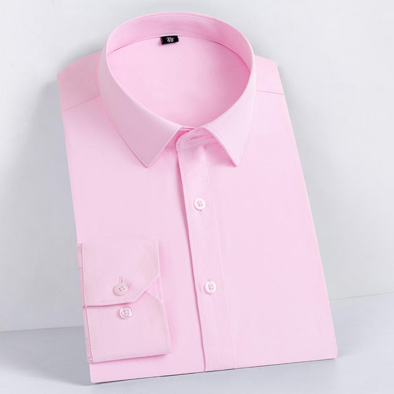 Men Formal Shirt Long Sleeve Office Solid Color Anti-Wrinkle Long Sleeve Shirt Men Casual Fashion Business Office White Shirt