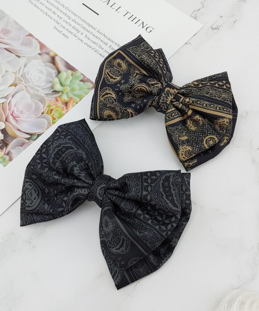 Maia Emblem Design Hair Ribbon Pin - Beige Bk