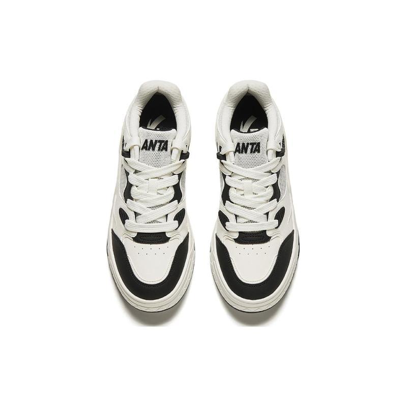Anta Anti-Slip Wear-Resistant Breathable Height Increasing Low-Top Skateboard Shoes Men's White Black Sneakers 912428002-1