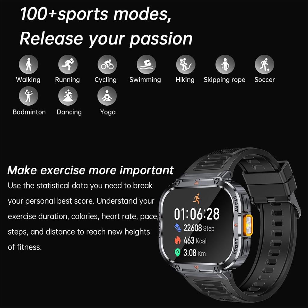 New Smart Watch Men LED Light Flashlight BT Call Music Player Sport Fitness Bracelet Calories Ultra Large Screen Smartwatch