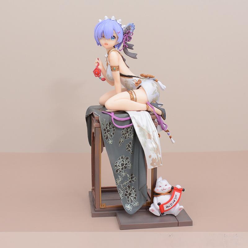Chinese Style Cheongsam Rem and Emilia Figure Model Ornament