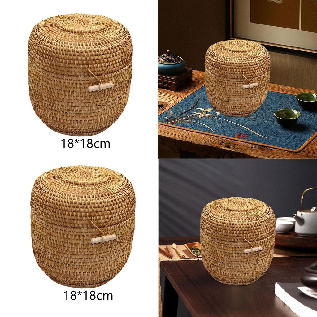 Lidded Tea Organizer, Rattan Basket for Storing Candy And Snacks