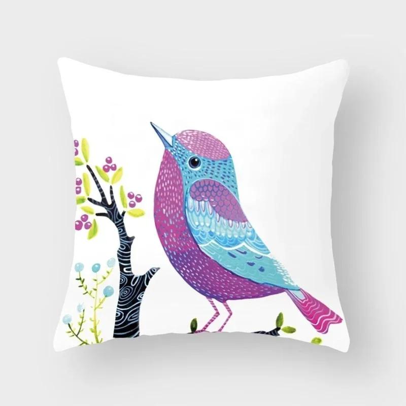 New Cute Animal Bird Flower Pillow Case Sofa Bedroom Living Room Seat Car Cushion Cover Home Decoration Pillowcase 45*45Cm